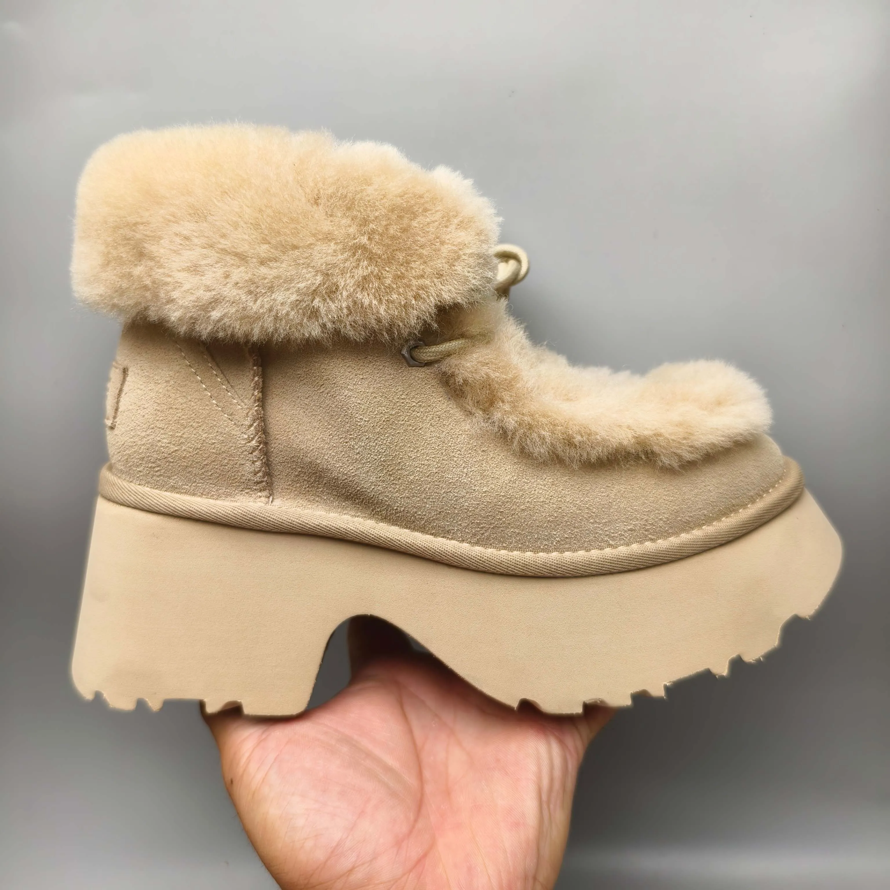 💰 600 UGG sheepskin all-in-one snow boots 1532 Song Yuqi’s same style, Esme wedge-heeled short boots, overflowing lace-up style, color: maroon, mustard, matching size: 35-41